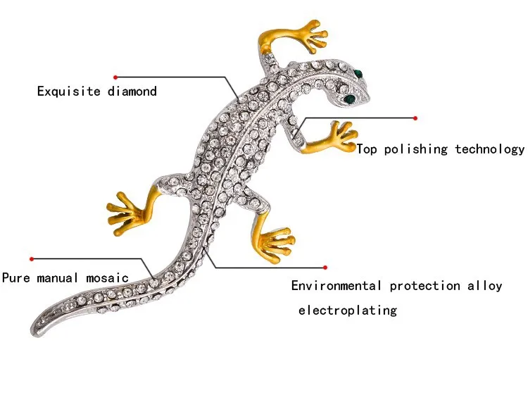 Новая милая Хрустальная брошь ящерица для мужчин Gecko Броши Харадзюку винтажные Стразы животные криперы брошь большое ювелирное украшение в виде броши