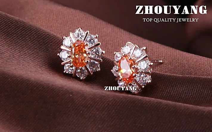 ZHOUYANG ZYE019 оранжевый подсолнух розовое золото цвет серьги гвоздики подлинный австрийский кристалл