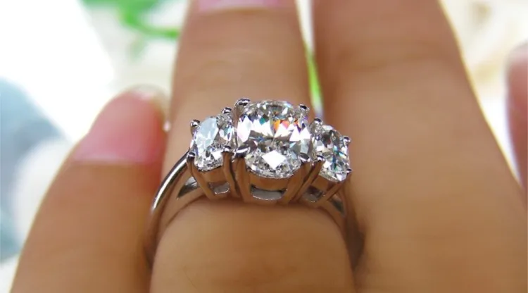 Boho золото Кольца для девочки три Камни 2.41 Ct Алмаз женский Обручение кольцо au750 ювелирные изделия навсегда любовь Promise Ring
