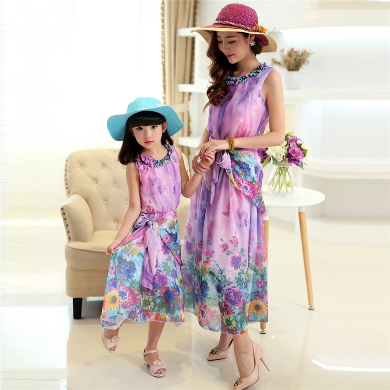 2018 Платья для мамы и дочки Семейные комплекты мама дочь Одежда одинакового