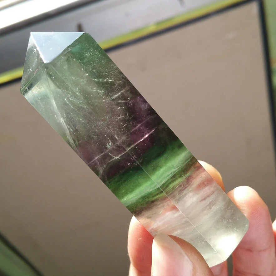 

TOP!! 110g NATURAL Fluorite QUARTZ CRYSTAL WAND POINT HEALING CRYSTAL GIFTS