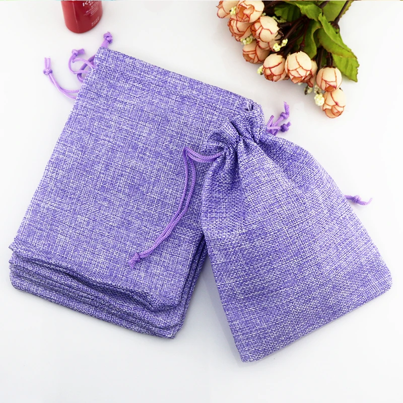 

7x9cm(2.75"x3.54")100pcs Purple Color Jute Drawstring burlap bags Gift Candy Jewelry package Pouches for Storage/ Wedding Decor