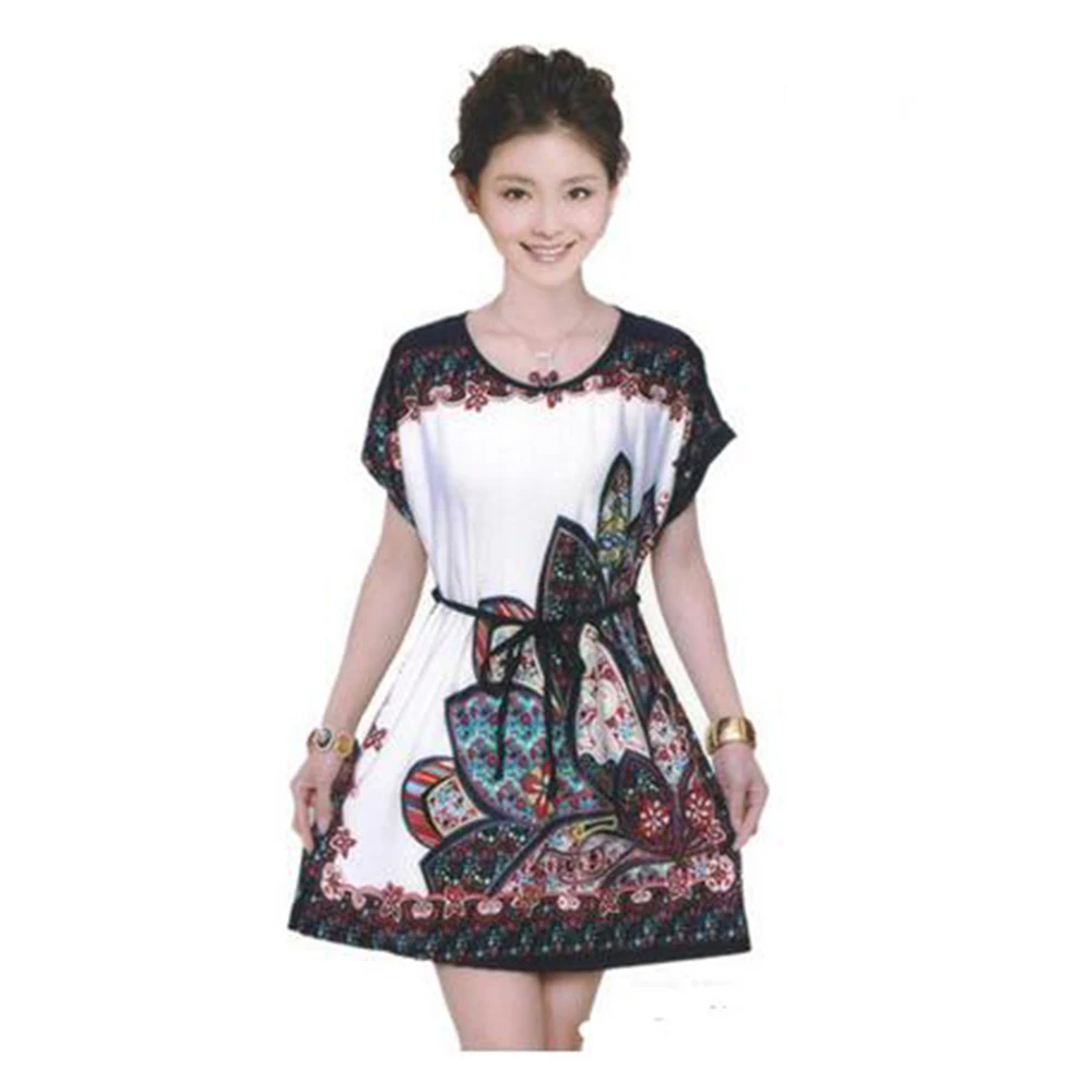 Summer dress 2016 Women's Ethnic style fashion big yards loose large size ice silk Short sleeve Casual women's clothing | Женская