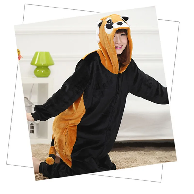 Дешевые взрослых зимние Фланелевые милый мультфильм животных енота пижамы Onesie