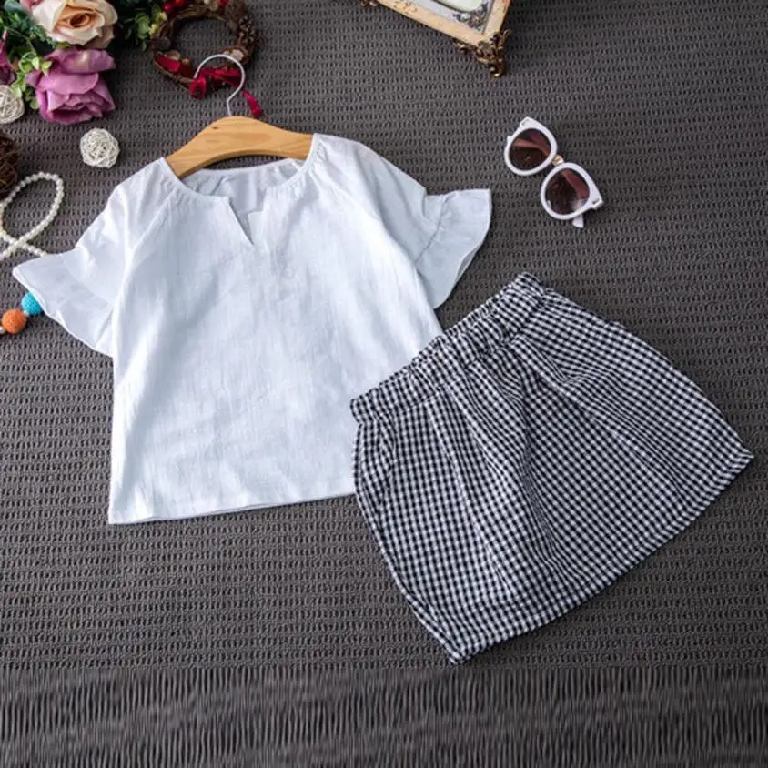 От 2 до 6 лет Лидер продаж клетчатая Одежда для маленьких девочек комплект из