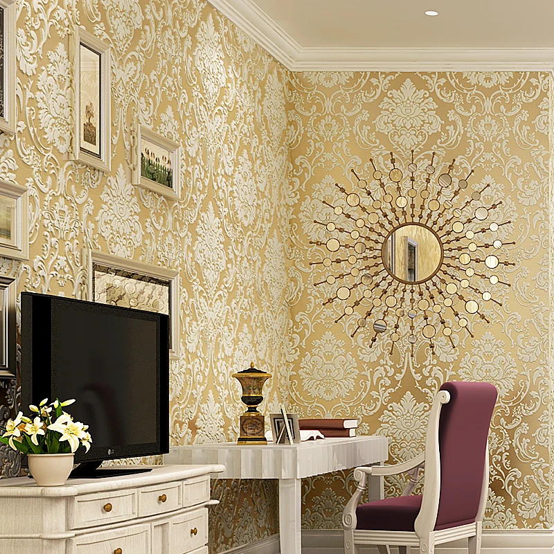 Винтажные классические бежевые современные Дамасские обои из нетканого