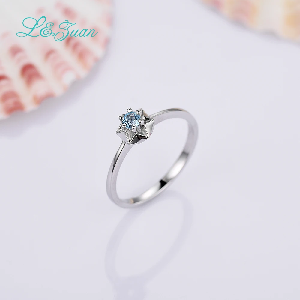 I&ampzuan 925 Sterling Silver Rings Natural 0.145ct Topaz Star Prong Setting Blue Stone Bijou Ring Jewelry For Women Christmas Gift |