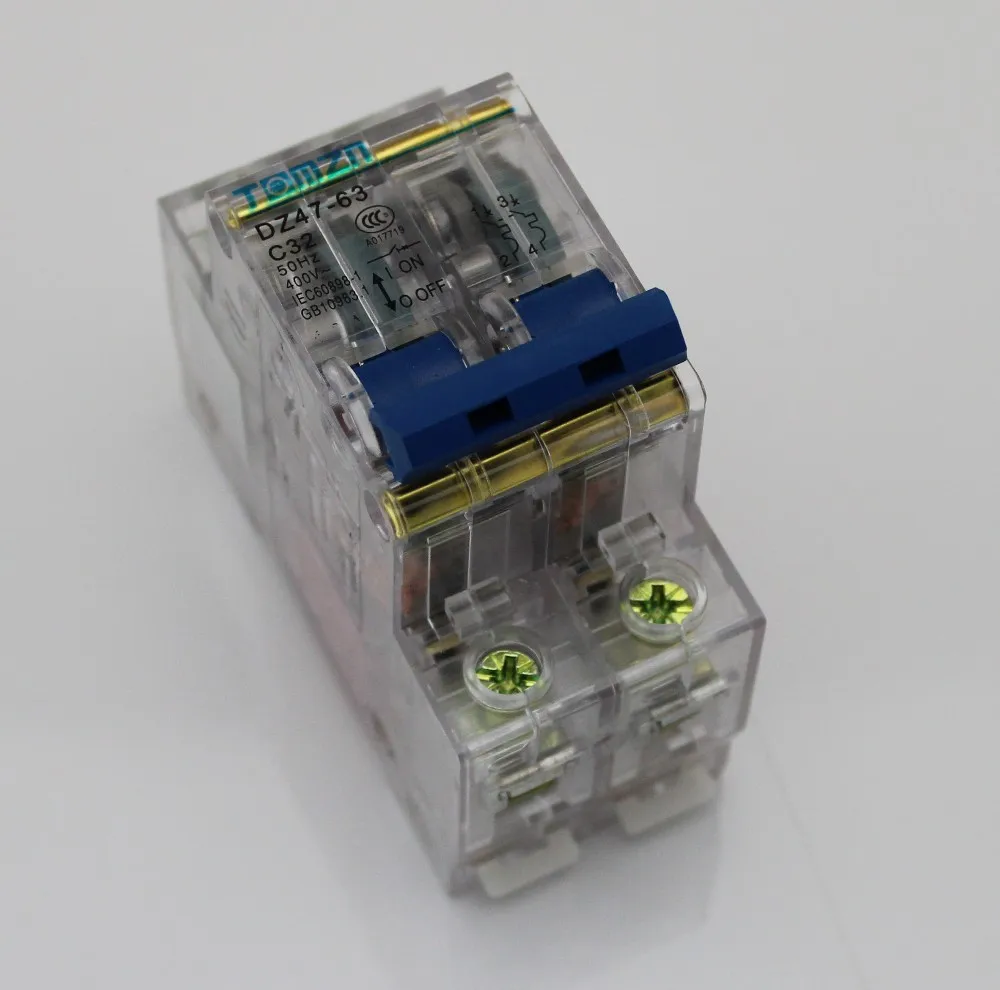 2 P 20A прозрачный корпус DP 20 Ампер Мини выключатель MCB
