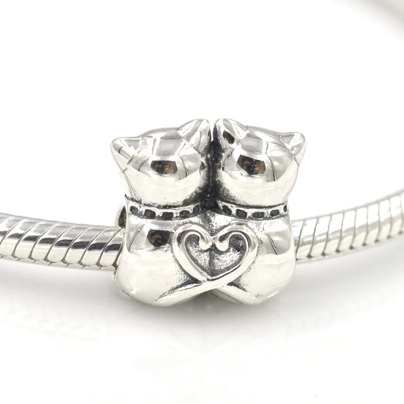 Кулоны а-ля Pandora, браслет 925 пробы серебро, с милым рисунком кота, Purrfect вместе Талисман из бусин ручной работы для изготовления ювелирных изделий браслет charmlead