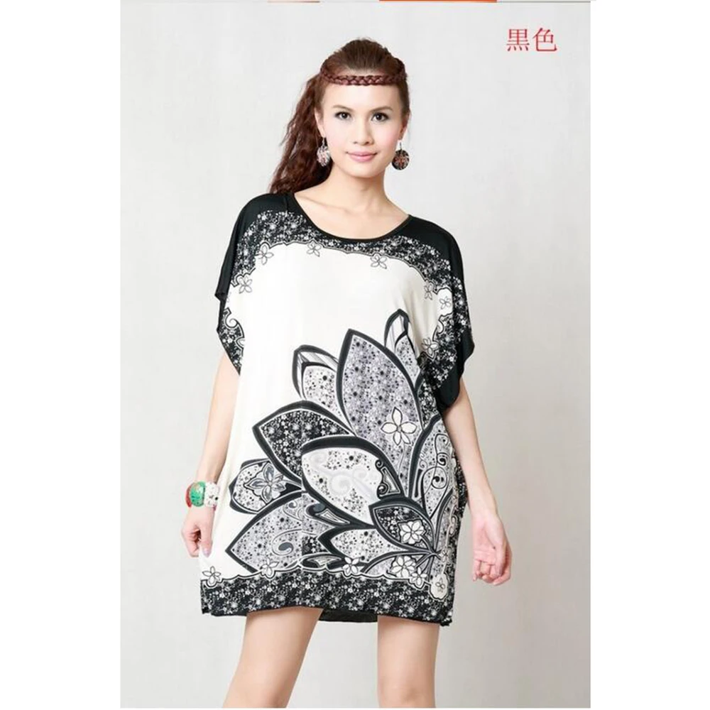 Summer dress 2016 Women's Ethnic style fashion big yards loose large size ice silk Short sleeve Casual women's clothing | Женская