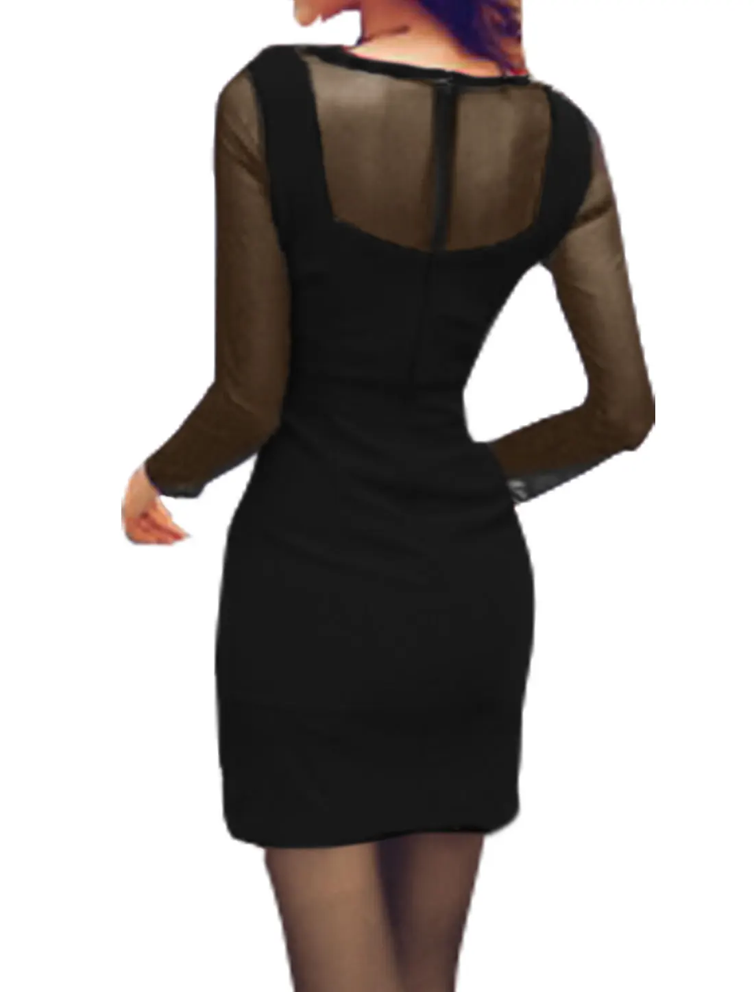 ALLEGRA K Women Round Neck Semi Sheer Mesh Panel Mini Bodycon Dress | Женская одежда