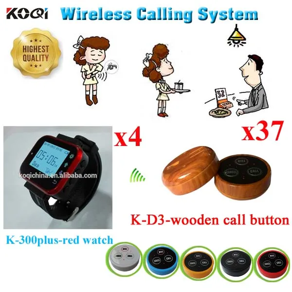 

Remote Restaurant Service Calling Bell System By EMS/DHL Shipping Free(4 watch +37 call button)