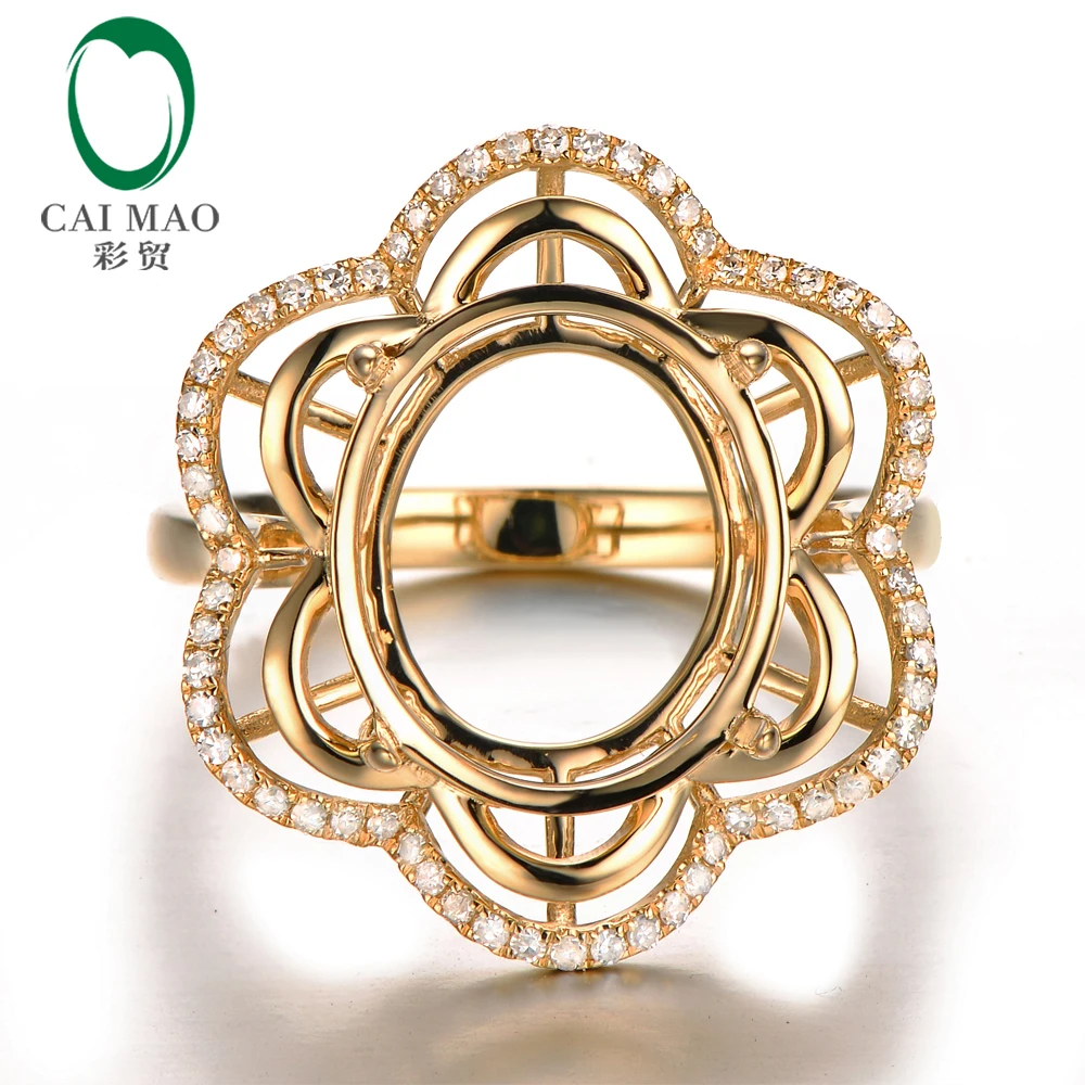 Ограненное кольцо Caimao 12x14 мм с овальным полукреплением желтое золото 14 к