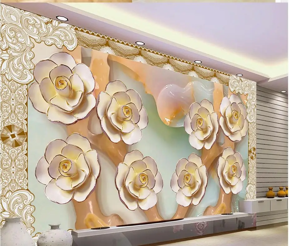 Европейский фон для телевизора тисненые цветы обои Настенные украшение дома 3d |
