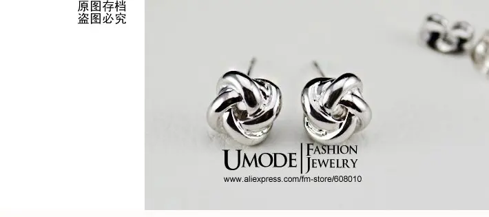 UMODE Серьги-гвоздики с дизайном банта для влюбленных, с покрытием из белого золота JE0140B