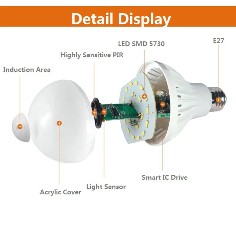 PIR Motion Sensor Лампы E27 220 В Светодиодная Лампа 5 Вт 7 9 SMD 5730 автоматическая Смарт