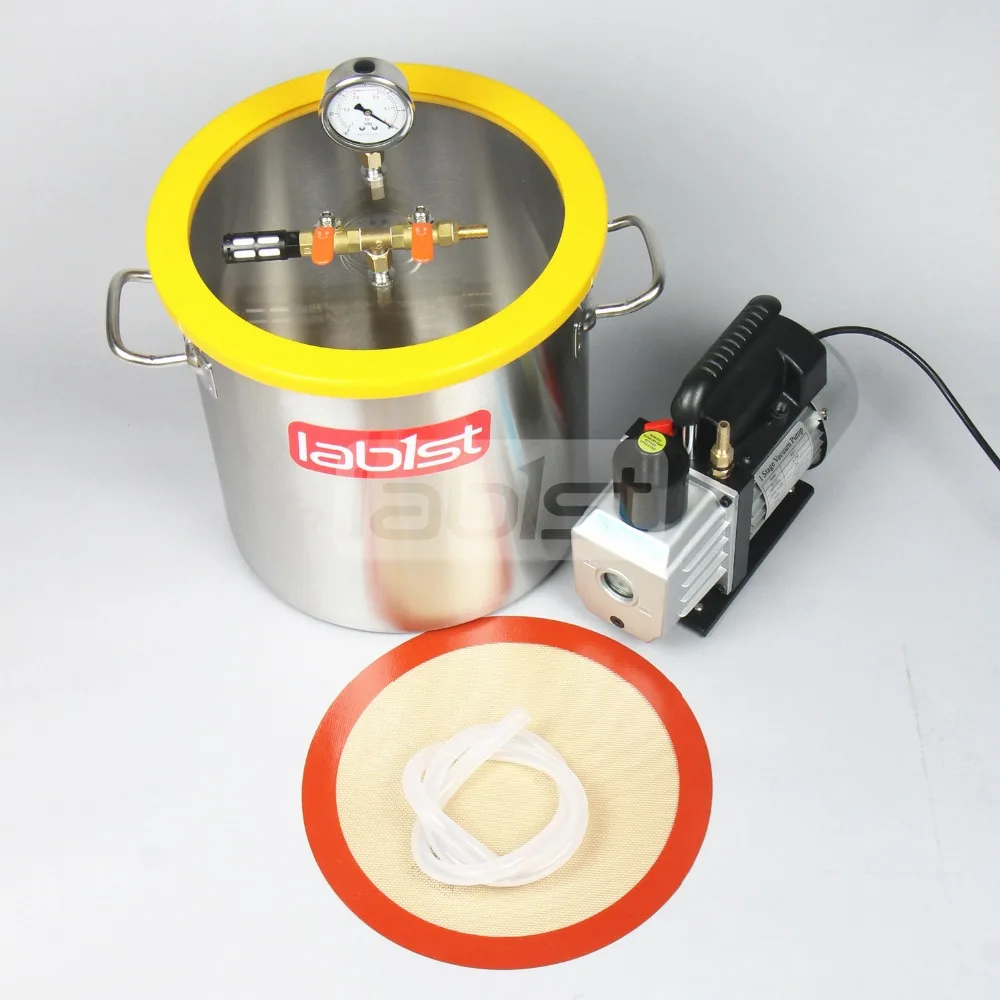 5,5 галл.(21 литр) комплект вакуумной камеры с 3 CFM(1.4L/s) 110 в вакуумный насос, 30 см* 30 см нержавеющая сталь вакуумной дегазации камеры