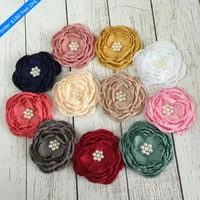 120pcslot 4 diy hair clip satin flower matching pearls layered flower for kids girl hair accessory fabric flowers for headband