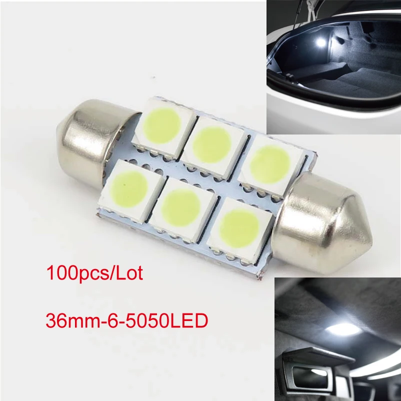 100 шт. 36 мм 5050 6SMD белый микро общий привод гирлянда для салона Dome светильник ные лампочки лампа DC12V от AliExpress RU&CIS NEW