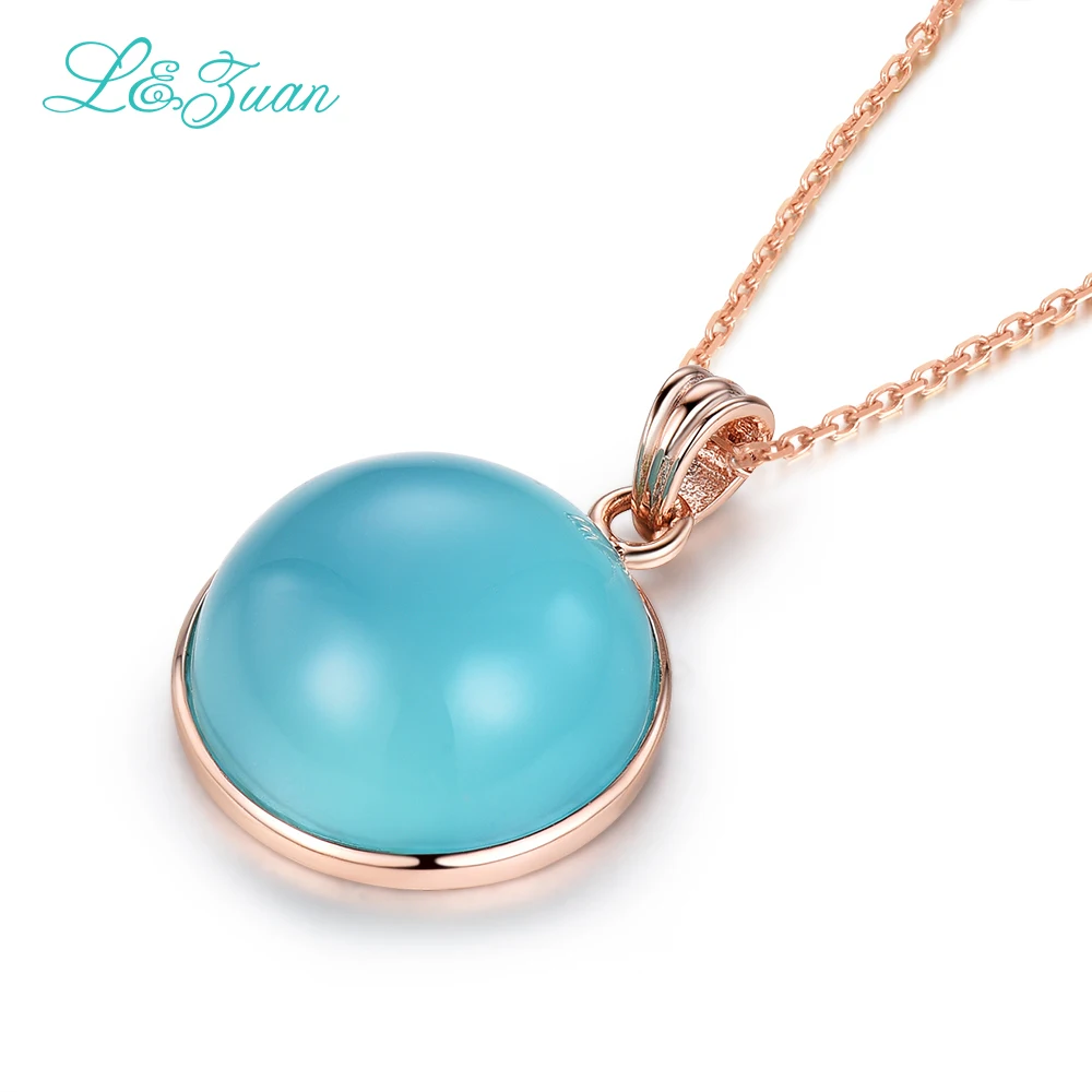 Цепочка из серебра 925 пробы с круглым натуральным голубым камнем | Украшения и