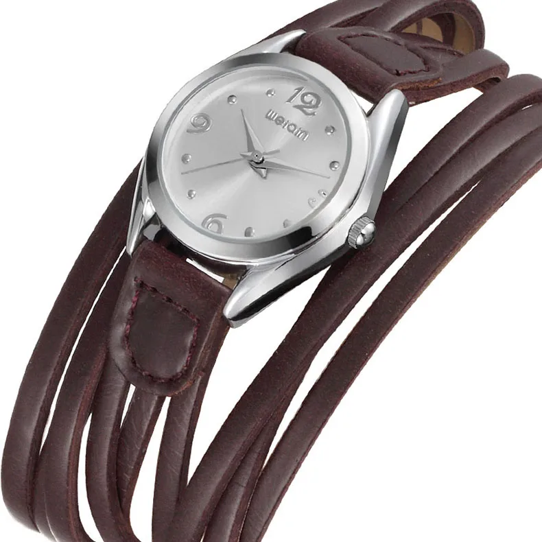 WEIQIN Мода Браслет Роскоши Кварцевые Часы Женщины Личность Черный Кожаный Ремешок