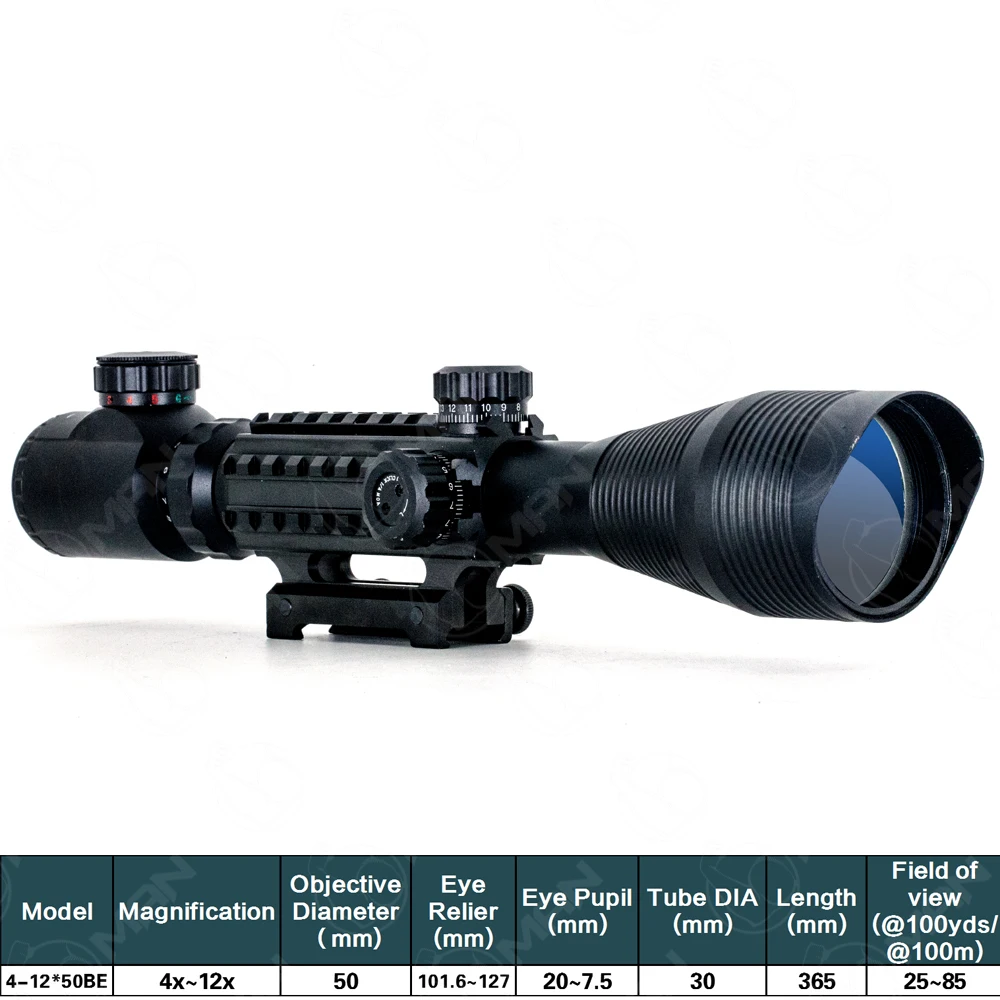Pro 4-12X50 EG оптический для телескопа, винтовки прицел красный зеленый двойное освещение w/боковые рельсы и крепление для охотника airgun