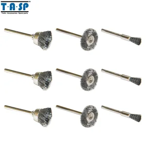 TASP щетки из стальной проволоки, колеса 9 шт., Мини дрель, вращающийся инструмент, абразивные аксессуары