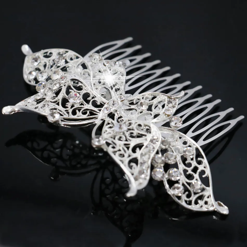 Трендовая диадема для волос женщин Свадебная Серебряная расческа с кристаллами
