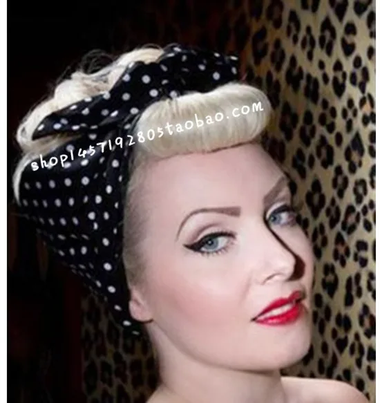 Женская винтажная повязка на голову 50s в белый и черный горошек аксессуар для