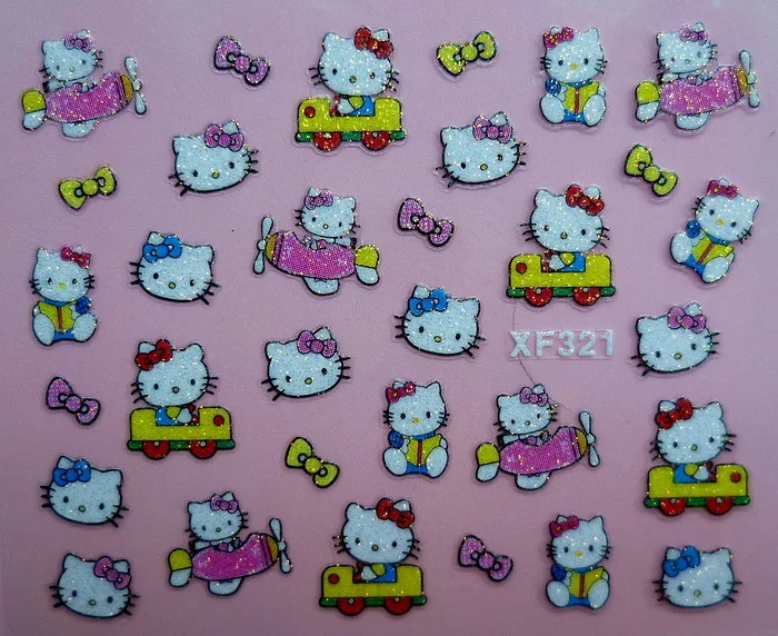 Продавец фабрики 25 компл./лот можно смешивать 3D рисунок «Hello Kitty» 25 конструкции исскуство ногати наклейки с персонажами из мультфильмов украшения XF311-XF334