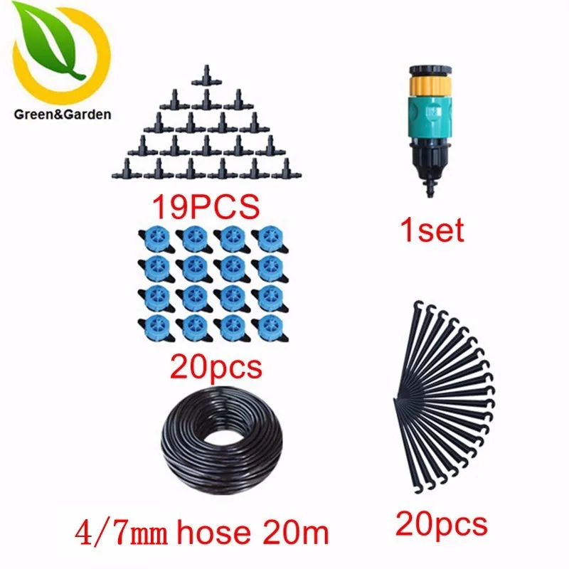 20m 4/7mm Pressure Compensating Emitter Drip Irrigation Suits Watering Kits Garden Supplies Water Pipe Fitting | Дом и сад