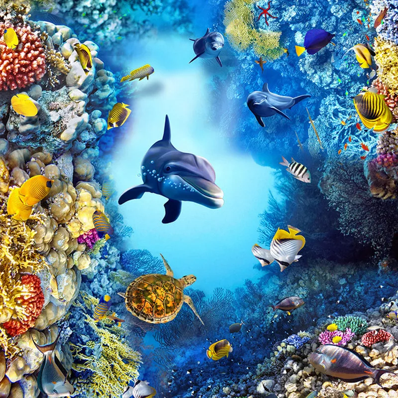 Пользовательские 3D фото обои подводный мир стереоскопический пол росписи ПВХ самоклеющиеся ванная одежда Нескользящие утолщенные обои от AliExpress WW