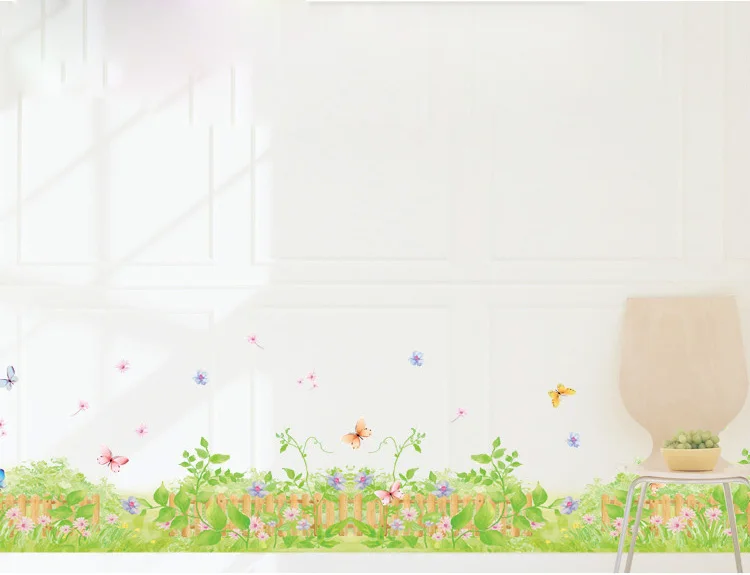 Cartoon Rabbit Flowers Butterfly Wall Art Mural Border Sticker Skirting Line Decor Poster Graphic Boys Girls Room | Дом и сад