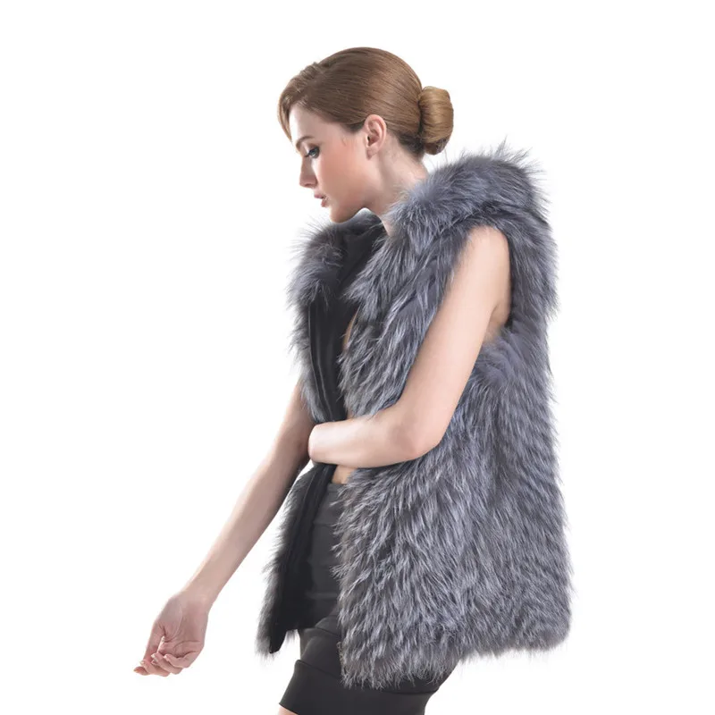 

Plus Size S-6XL 2018 New Women Real Fur Vest Jacket Genuine Silver Fox Fur Vest Hooded Fox fur Vest Jackets LH342