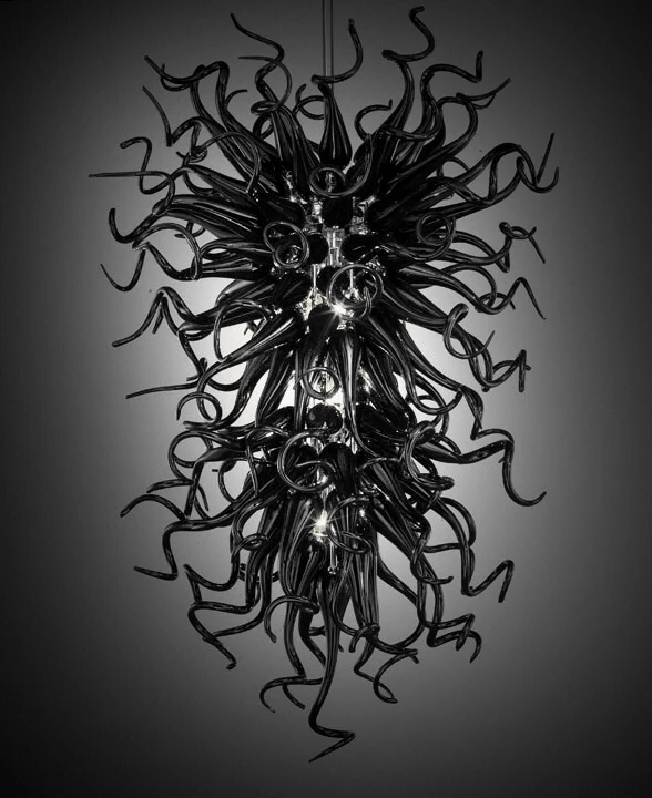 

New Home Decor Contemporary LED Black Flower Chandelier Pretty Hand Blown Glass AC 110/120/220/240V