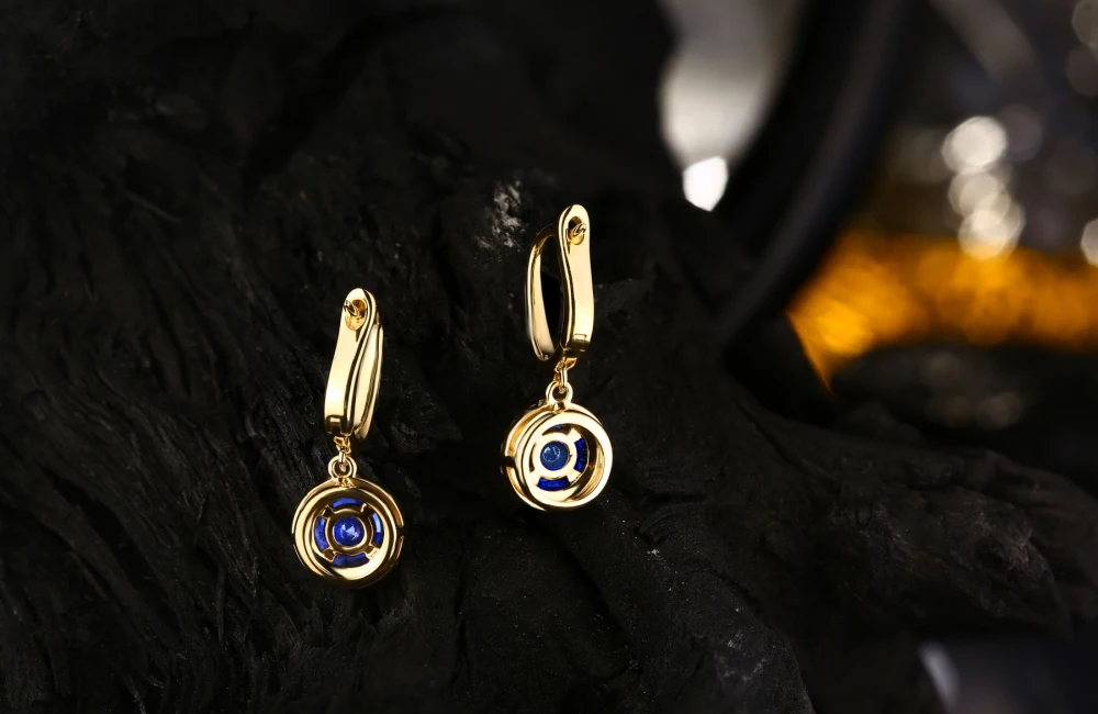 Unplated 14 K золото натуральный 0.83ct сапфиры& 0.28ct натуральные серьги с бриллиантами Caimao ювелирные изделия