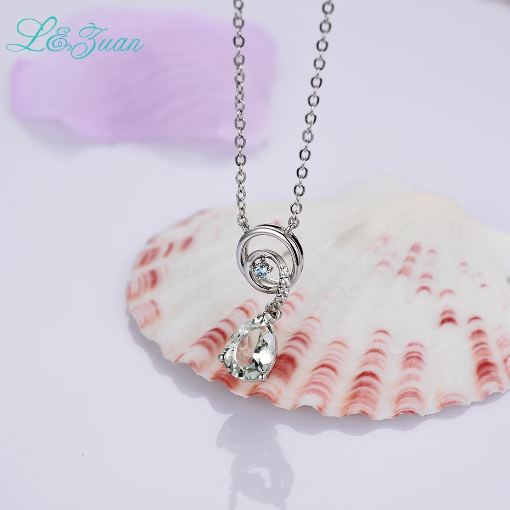 L & zuan S925 серебро Природный 1.65ct зеленый Берил Капля воды Классические Подвески