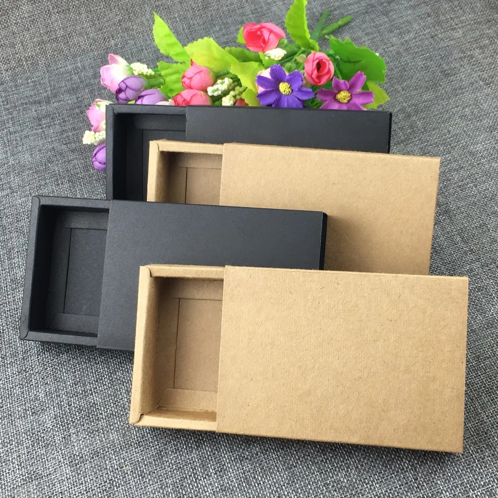 

50PCS/Lot Kraft Paper Drawer Boxes Jewelry Displays Blank Package Carry Case Gift Cardboard Drawers For Gift Accept Custom Logo