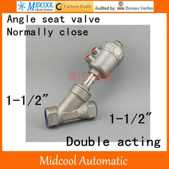 

Pneumatic Stainless steel Angle seat valve 1-1/2" inch BSP DN40 double acting normally close high temperature steam water