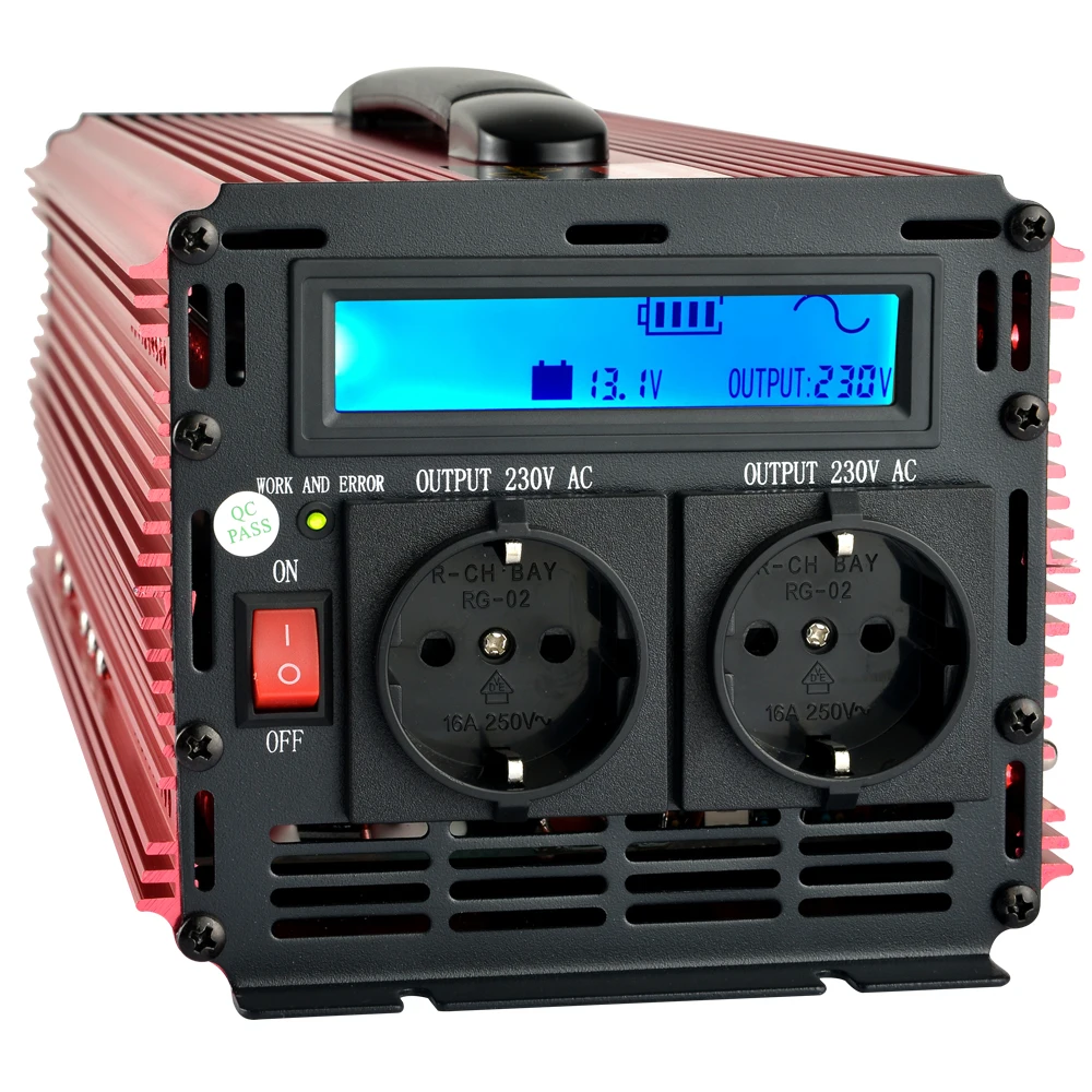 Инвертор 12 В 220 2000 Вт Чистая синусоида с несколькими защиты для кемпинга офиса