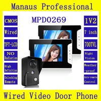 New 7 inch LED Display Video Door Phone System 1 Night Vision Ultra HD Camera 2 Multi-language Monitors Video Intercom Kit D269b