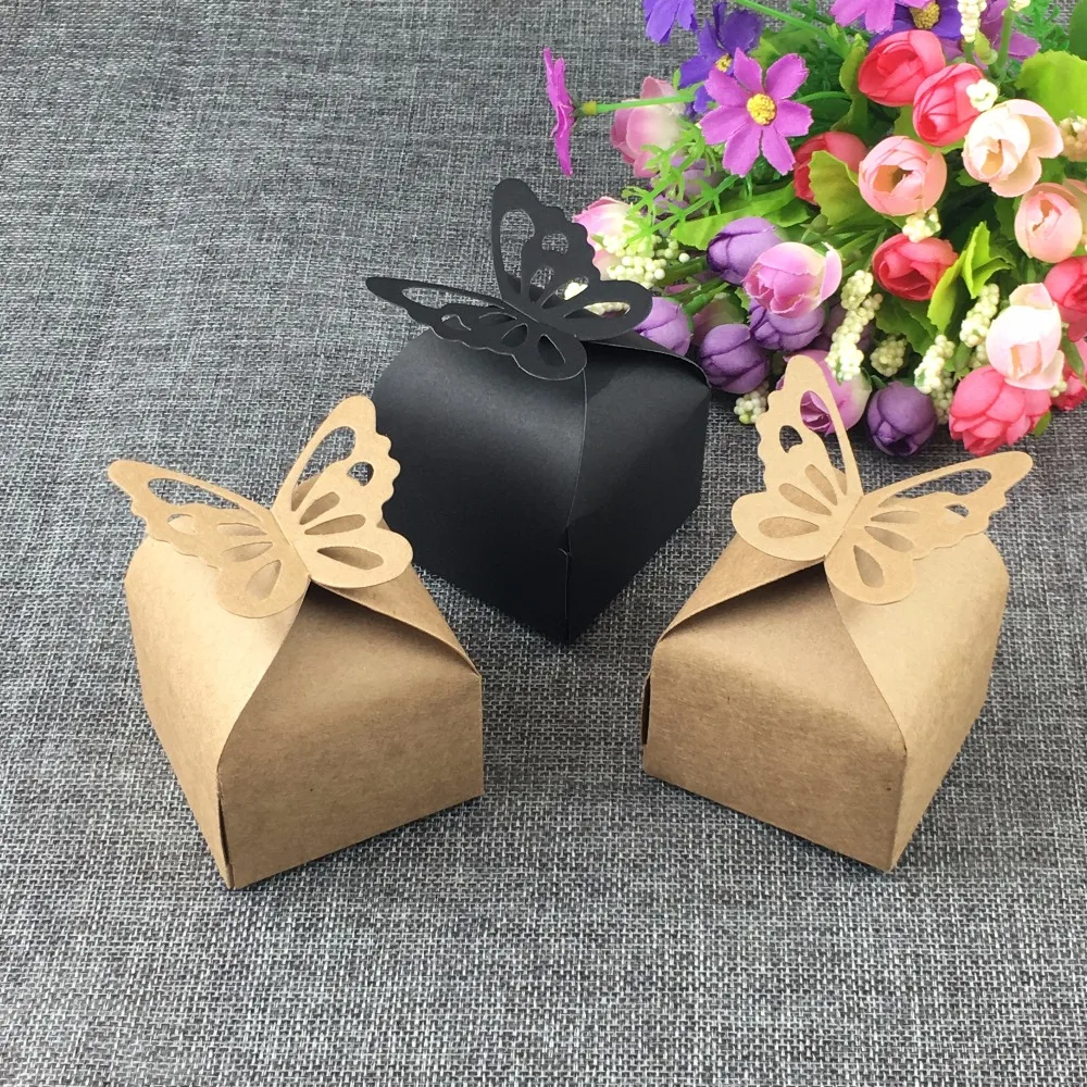 100 шт./лот 6*6*7 см коробка из крафт-бумаги и Подарочная коробка из крафт-бумаги в форме бабочки конфеты подарочная коробка из крафт-бумаги от AliExpress WW