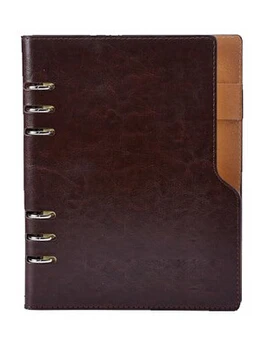 brown A5 6 колец из искусственной кожи, бизнес круглые кольца, переплет, блокноты, 90 листов, с наружной ручкой, вставляется - Цвет: brown