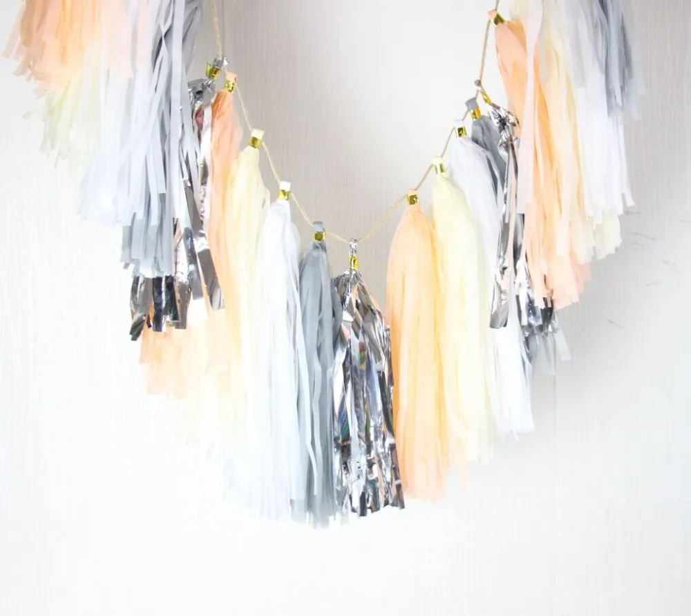 16 шт цвета слоновой кости персик серебро кисточкой баннер вечеринка Декор