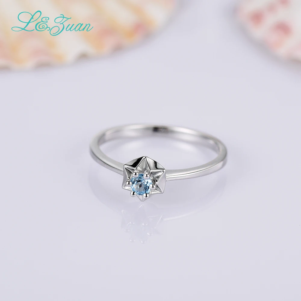 I&ampzuan 925 Sterling Silver Rings Natural 0.145ct Topaz Star Prong Setting Blue Stone Bijou Ring Jewelry For Women Christmas Gift |