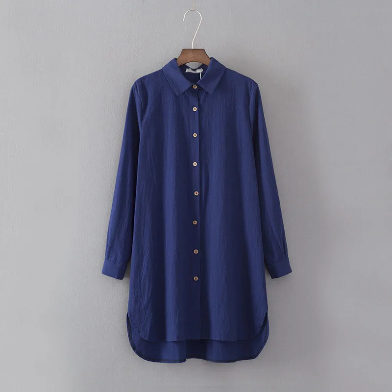 Женская длинная рубашка в стиле ретро Повседневная Свободная из хлопка и льна