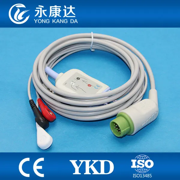 Kontron 7141 7210 7250 цельный 3 проводной экг кабель защелка тип аха|snap snap|cable 3cable ecg |
