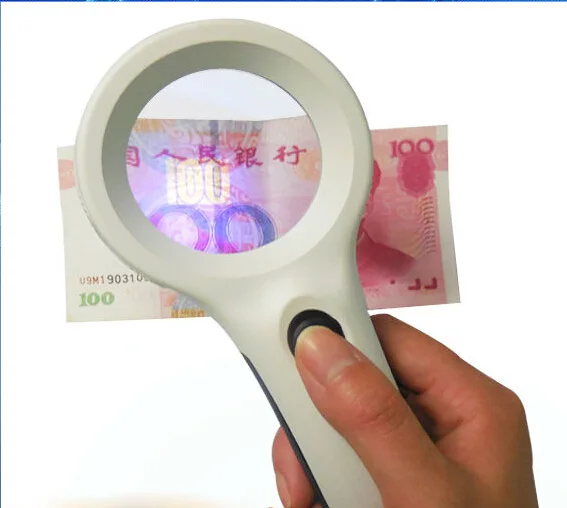 Лупа с ручкой 4x60 мм противоскользящая светодиодная лампа и УФ для чтения