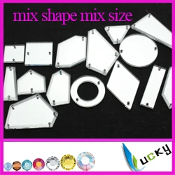 mix size and shape 100 шт Высокое качество Акриловые стразы с отверстиями смешанные формы разных размеров акриловые плоские зеркальные бусины для украшения на платье - Цвет: mix size and shape