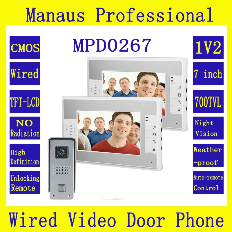 7 дюймовый цветной светодиодный дисплей для видеодомофона 1V2 мультиязычная 1 HD